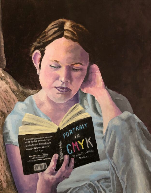 Portrait painting of young girl reading